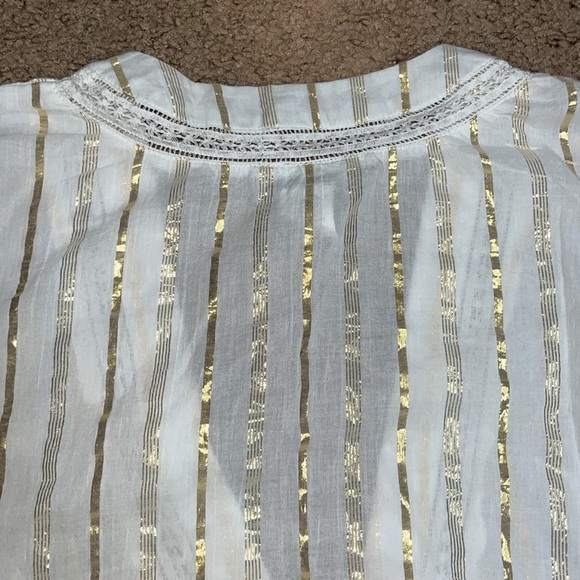 Miguelina Saanchi Cropped Striped Metallic Cotton Gauze Tie Front Tassel Top‎ S - Picture 8 of 11